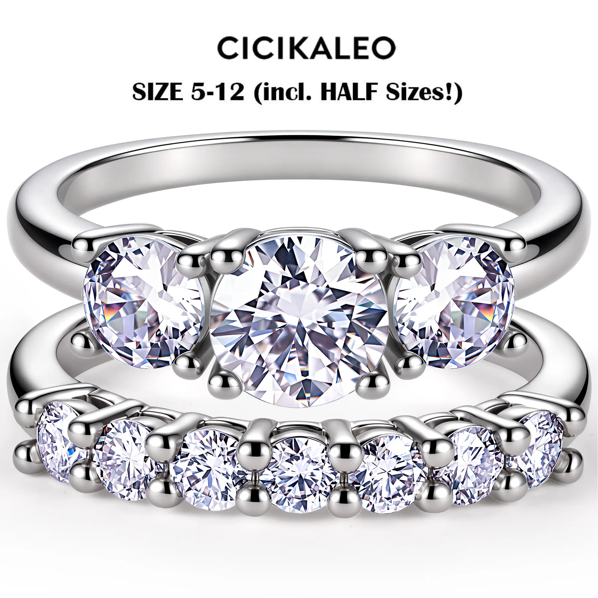 CICIKALEO 1CT Moissanite Rings for Women 3-Stone Stackable Sets Lab-Created 18K Gold Plated Wedding Band Engagement Promise Gift for Her R1 #Summervibes