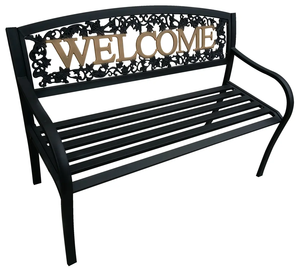 Leigh Country TX 94108 Outdoor Welcome Bench - Black and Gold, Powder Coated Steel Frame, Stylish Design Furniture with Southern Charm for Relaxation, Steel & Aluminum