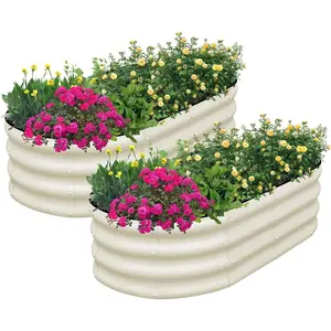 Galvanized Raised Garden Bed Outdoor, 2 count 4x2x1ft Oval Metal Planter Box for Planting  Vegetables, White