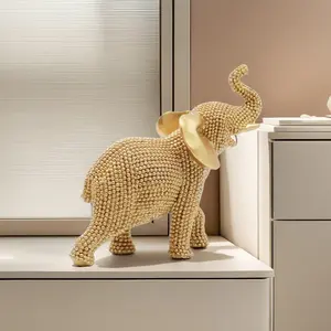 Modern Minimalist Elephant Statue Ornament, Artificial Resin Sculpture with Shiny Beads, Multifunctional Home Office Decor Gift Choice