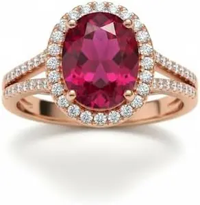 Rose Gold Oval Ruby Ring with Diamond Halo, Split Shank Design, Certified Gemstone