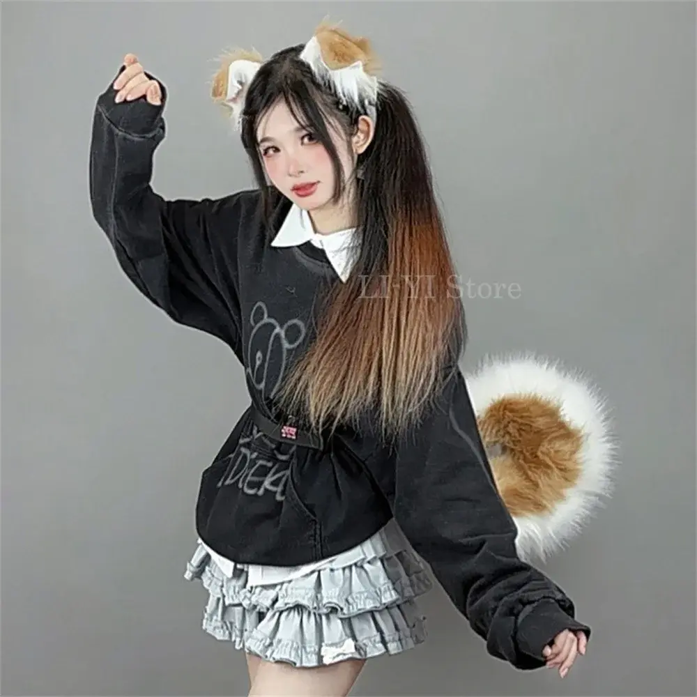 12 Styles 2Pcs/set Furry Anime Dog Ear Headband Tail Cartoon Comic-Con Cosplay Costume Accessories Plush Animal Ears Tail
