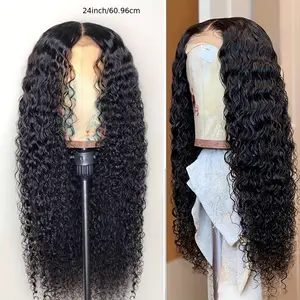24" Glueless Long Loose Curly Lace Front Wig - Heat Resistant Synthetic Hair (Up to 320° F), Pre-Plucked 13x4 Free Part, Adjustable Straps & Combs, Black for Women - for Daily Wear, Parties, Weddings & Special Occasions, Party Hairpiece,