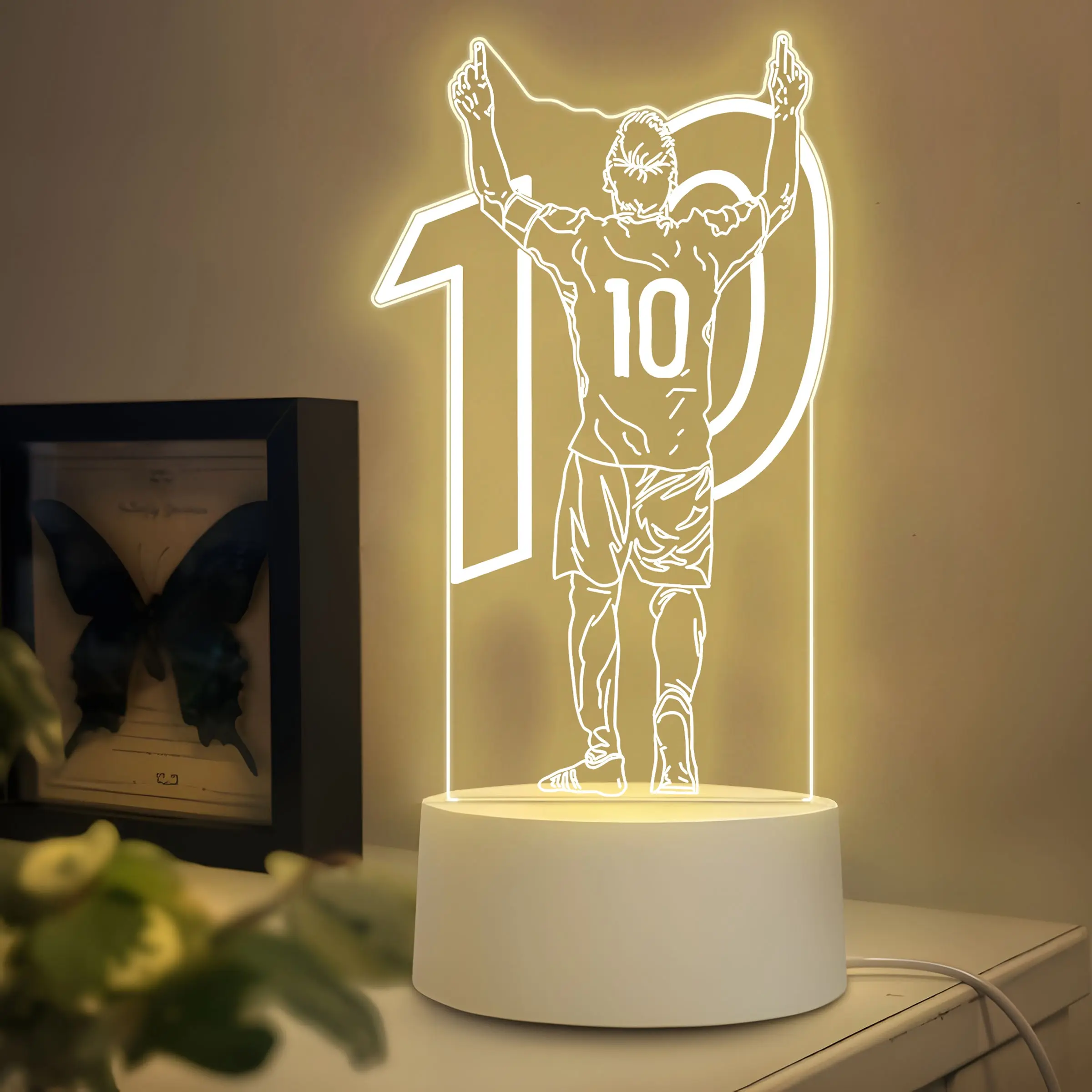 Acrylic Desktop Night Light, Classic Football Star Design, Warm Glow, Eye-Friendly, Perfect for Bedroom & Desk Decor, Decorative Lights, Ideal Gift for Fans
