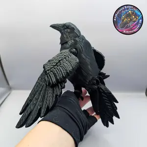 Crow Statue with Moveable Wings Design, Collectible Figurines, Unique Desktop Decoration for Game Day, Halloween & Christmas Gift