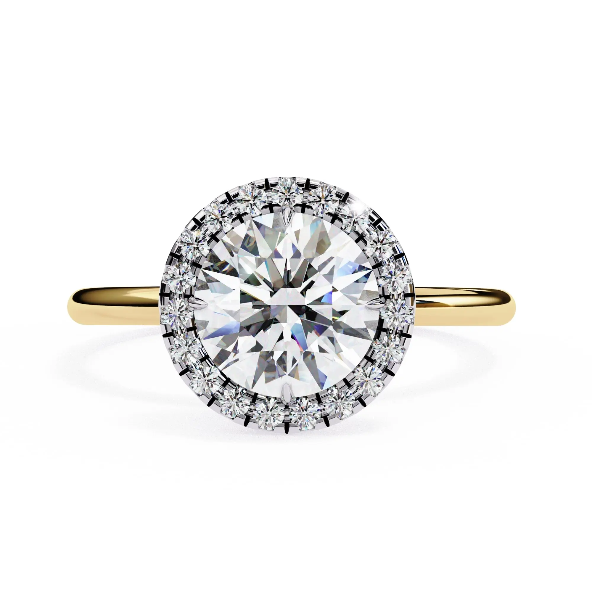 14K Yellow Gold Round Diamond Halo Ring