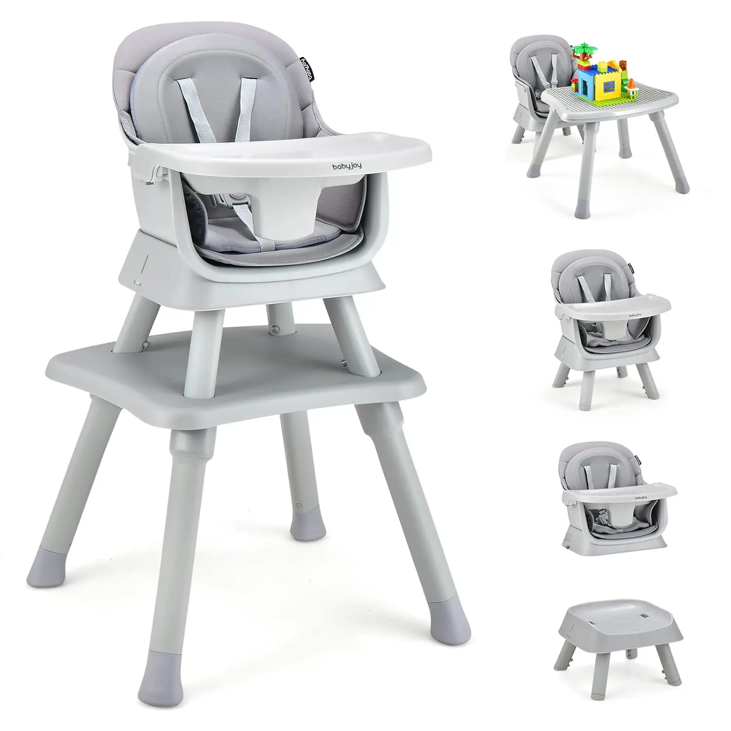 8 in 1 Highchair Gray w/Building Block Table