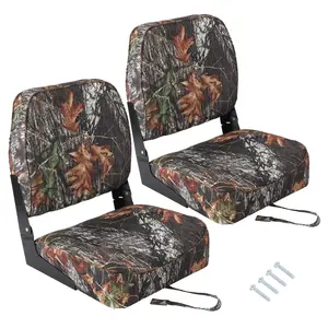 2 Pack Boat Seats Low Back,Stainless Steel Screws Included,With Thickened Sponge Padding and Hinge for Sightseeing Boat,Speedboat, Canoe，Camo