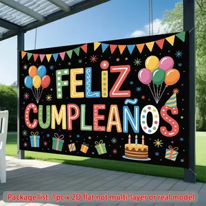 Spanish Birthday Banner Feliz Cumpleanos, Indoor Outdoor Decoration, Multicolor Latin Celebration Banner, Wall Decor Banner, No Power Needed