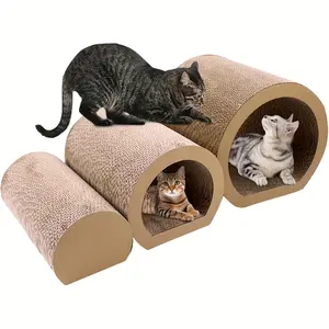 3 in 1 cat tunnel bed, 3 sizes cat scratching board bed, corrugated cat scratching board, hide and play DIY cat wheel, suitable for indoor cat scratching mat