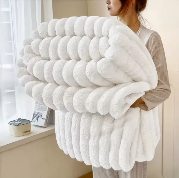Ultra-Soft Thick Fleece Blanket | Multi-Color, 3D Faux Rabbit Fur, Double-Sided, Ideal for All Seasons, Home, Office, Travel, Camping, Gift for All Occasions