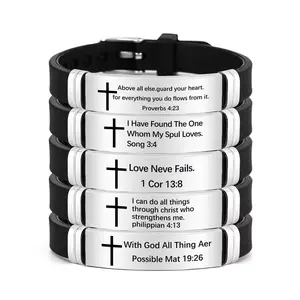 Religion Cross Bible Verse Bracelet Christian Inspirational Faith Stainless Steel Bracelet Silicone Bracelet for Men Women,Christian Bible cross Scripture Bracelet Stainless Steel love never fails silica gel watch band hand браслеты bracelet