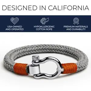 Elegatto Orion Premium Rope Bracelet for Men | Natural Cotton Finish and Sterling Silver Polished Stainless Steel Horseshoe Shackle Closure | Men’s Designer Bracelets