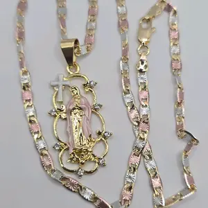 VIRGEN MARIA /VIRGIN MARY religious necklace with three colors style 20"INCHES or 24"inches available GOLD-PLATED jewelry women