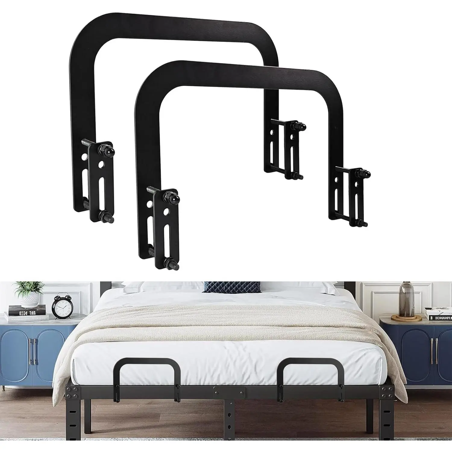 Set of 2 Slip-Proof Black Metal Bed Frame Mattress Slide Stoppers, Furniture Hardware for Bed Frame Use