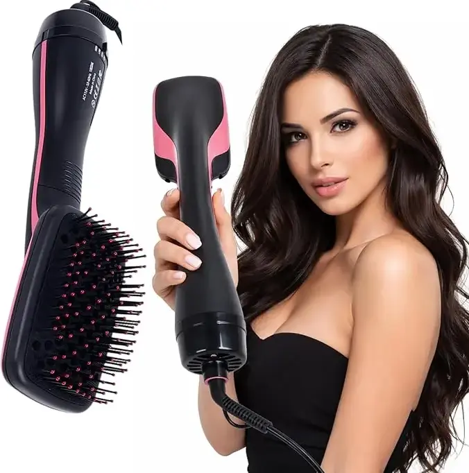 2 in 1 Hair Dryer Brush & Straightener Brush, Hair Dryer and Styler, Negative Ion Blow Dryer Brush, Hot Air Brush Detangles, Dries, Smooths, Reduce Frizz & Static
