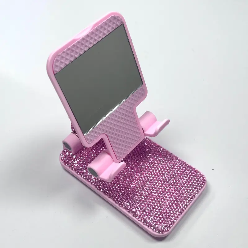 New High-End Rhinestone Phone Stand, Universal Smartphone Tablet Holder, Mobile Phone Holder, Cell Phone Mount, Foldable Adjustable with Mirror, Portable for Travel, Adjustable Cellphone Holder