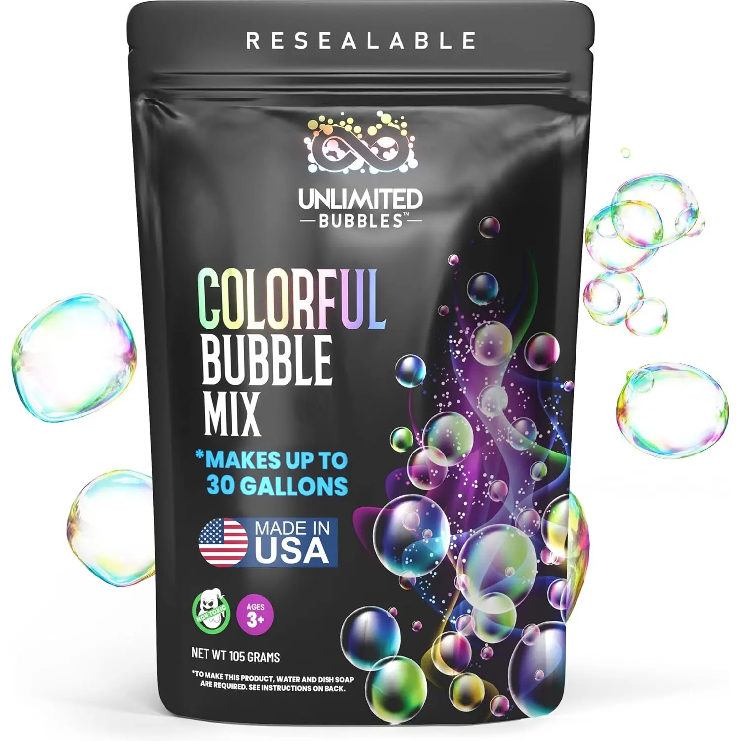 Bubble Solution Powder - Create Fun Bubbles with This Premium Bubble Mix - Works with Bubble Wands, Bubble Machines.Perfect Colorful Bubbles for Kids and Adults.Makes up to 30 Gallons.Made in USA.