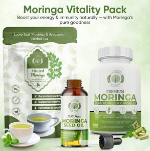 Moringa Vitality Pack – Moringa Seed Oil, Moringa Capsules & Minted Moringa Tea