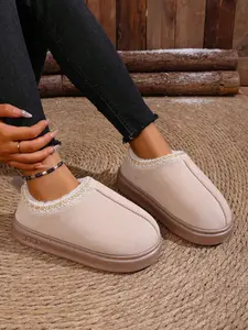 Autumn Winter Unisex Warm Slippers, Soft Skin-Friendly Design, Simple Style, Colorblock Pattern, Eva Sole, Textile Upper, Less Than Ankle Height, Footwear