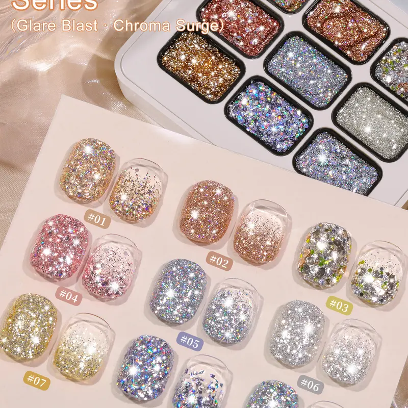 XEIJAYI Jillradia Super Sparkle Galaxy 9x15g TPO-HEMA Free Stardust Cat Eye Gel Nail Polish Set, Cosmic Silver & Iridescent Shades, Magnetic Explosive Sparkle, Glossy Finish, Soak-Off UV LED Gel, Long-Lasting Easy-Apply Nail Supplies, Festival Manicure