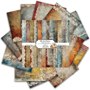 24 Pack Retro Brown Lace Textures Scrapbook Paper, 12x12 Inch  Double-Sided Specialty Craft Paper Folded Flat for DIY Background Cards Art Photo Album Decor Junk Journals Decoration
