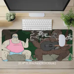 Funny Bigfoot Guitar Cartoon Design Large Gaming Mouse Pad,Aesthetic Desktop Drotection Pad,Washable Rubber Pad Non-Slip Lock Edge Multi-Size Mouse Pad Suitable For Home Office, Desk Accessory, Good Gift for Family and friends