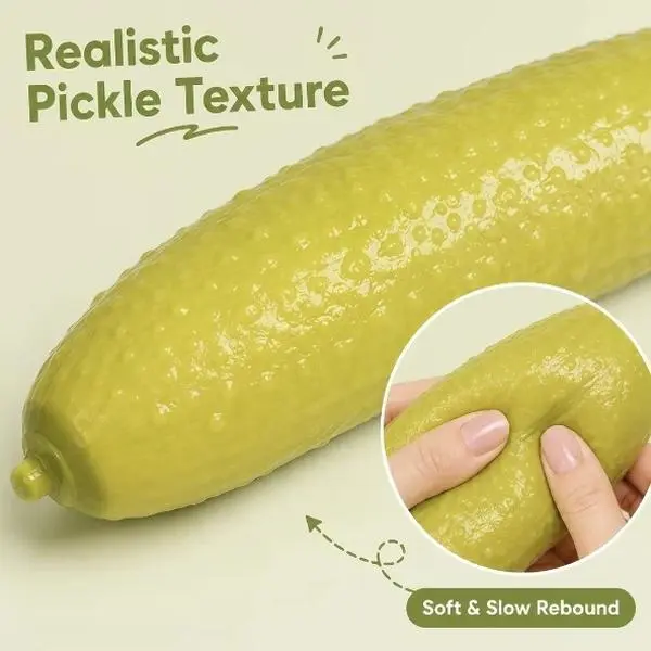 Pickle Squishy Stress Relief Fidget Toy, Cute Soft Squeeze Desk Toy for College Students & Young Professionals, Anxiety Relief for Office, Study & Daily Work, Oddly Satisfying, Approx. 25Cm (L) X 4Cm (W) favor party unique sensory toy game