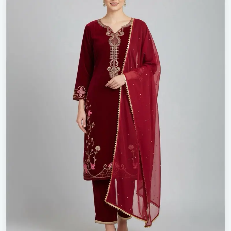 Soring collection Velvet kurta set with embroidery work perfect for spring  Womenswear Dress Long Sleeve