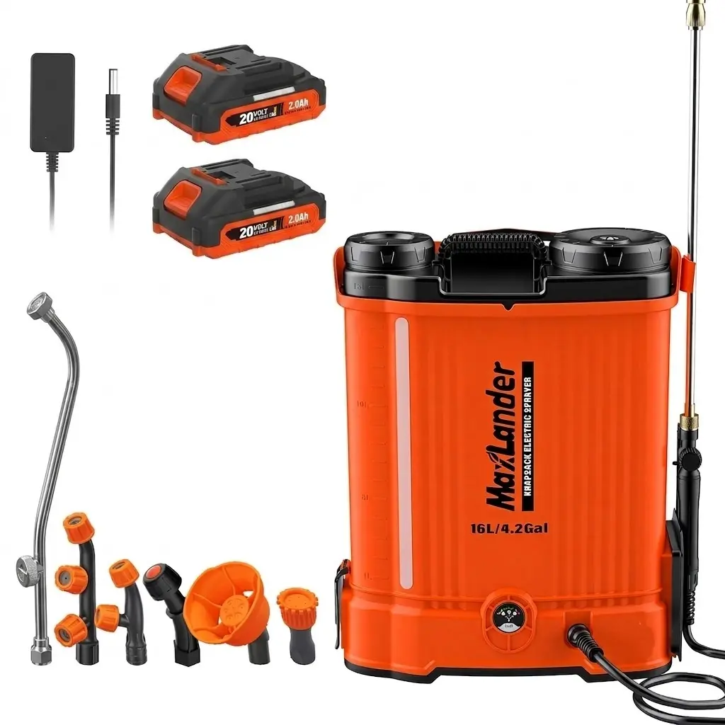 MAXLANDER 4.2 Gal Battery Powered Backpack Sprayer, Dual 20V 2.0Ah Batteries, 90 PSI Adjustable Electric Sprayer with 6 Nozzles for Garden, Lawn, Weeds & Pest Control