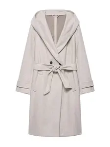 Women's Long Sleeve Hooded Soft Jacket with Drawstring Side Pockets Front Button Closure, Casual Fitted Coat for Fall & Winter, Casual Chic Outerwear