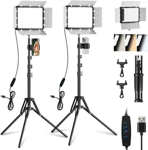 EMART 2-Count LED Video Light Kit with Phone Holder & Barndoor, 2800-7000K Dimmable Studio Lights forfor YouTube Creators, Live Broadcast Studio and Smartphone Lighting Solutions, Christmas Gift