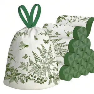 90pcs Mugwort & Floral Scented Trash Bags (90-Pack) - Drawstring Sealed With Butterfly Print For Odor Control