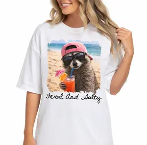 Feral And Salty Comfort Colors T-Shirt, Funny Beach Raccoon Shirt, Salty Summer Vacation Graphic Tee, Coastal Raccoon Meme Shirt