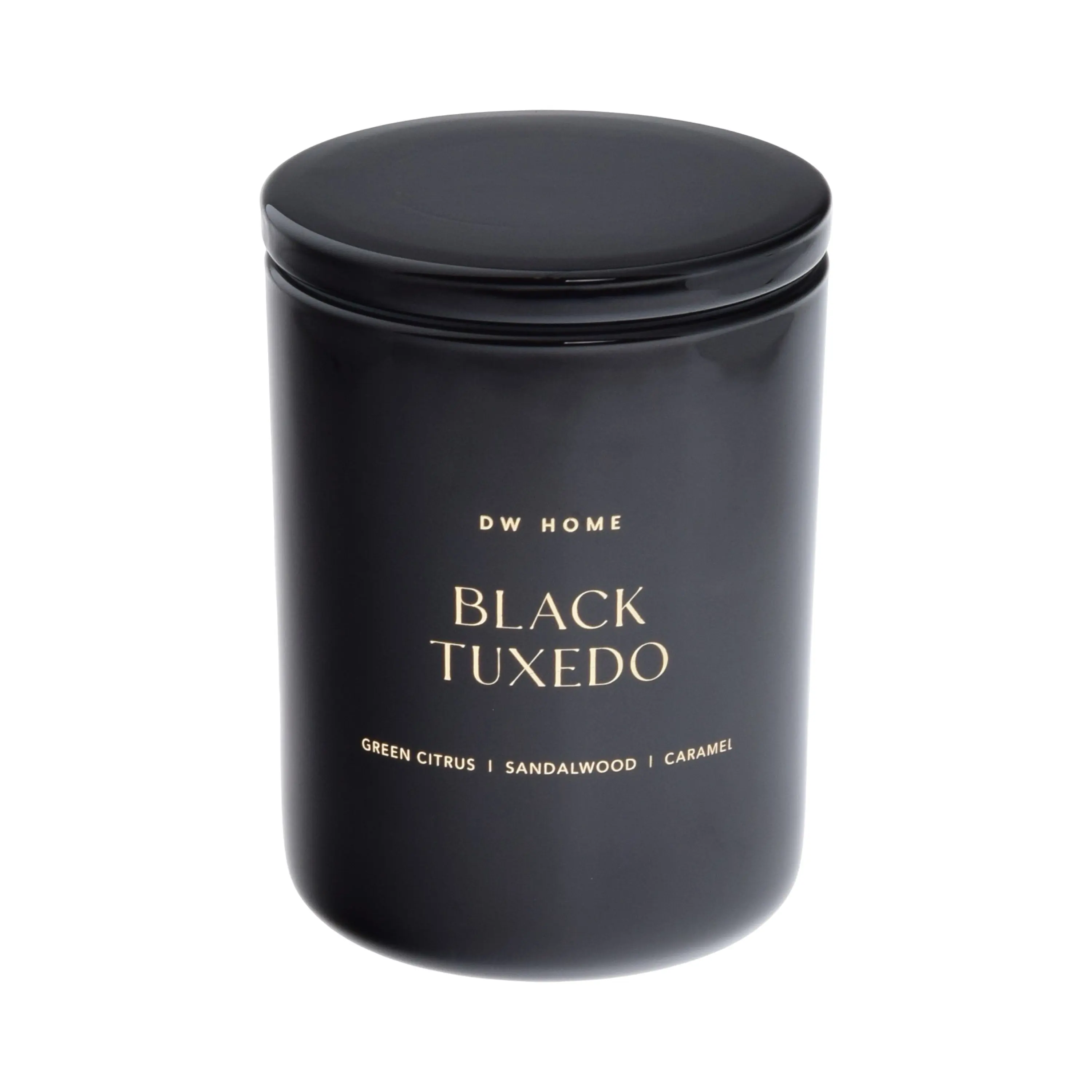 DW Home Black Tuxedo Fragrance Collection Household Candle - Green Citrus, Cedarwood, Sandalwood, Amber, Caramel, Wick, Coconut, Hazelnut, Elegant Woody Fragrance for Bedroom, Office