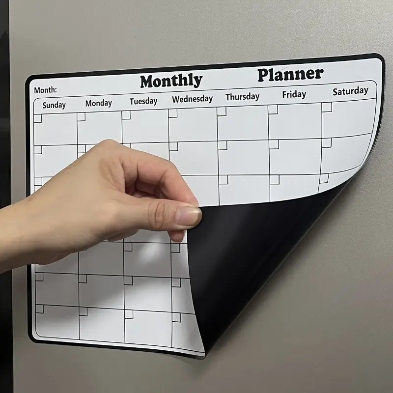 1pc Magnetic Dry Erase Fridge Calendar - Rectangular Whiteboard for Kitchen & Dining Room Decor, Easy-Post Monthly Planner for Refrigerator, Durable Rubber Magnetic Calendar Accessory, Wall Planner