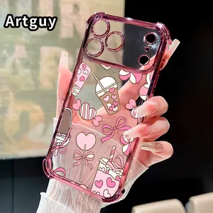 Compatible with iPhone 17 Pro Max 16 15 Plus Air 14 13 12 11 E Phone Case Sweetheart Delight Clear Protective Four Corners Air Cushion Anti-drop Shockproof Cellphone Casing