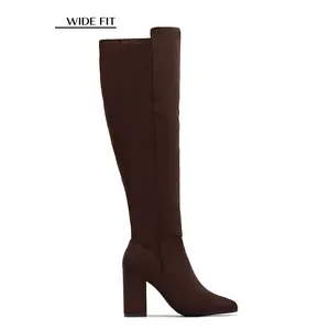 Colette Wide Fit Block Heel Boots - Brown Suede