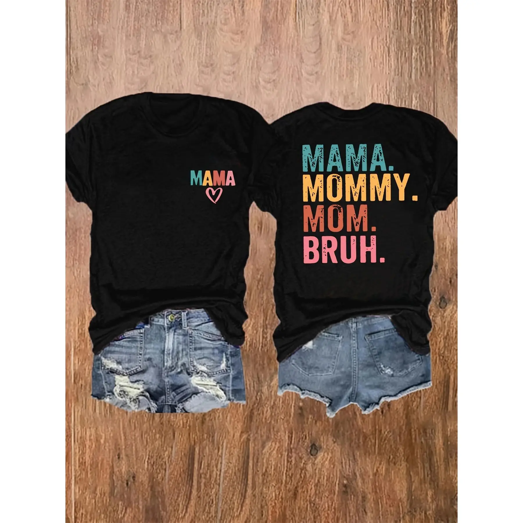 [Casual Crew Neck] Mama' Print Short Sleeve T-Shirt for Women | Polyester Blend | Casual Crew Neck Top | Spring & Summer | Easy Care