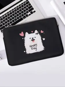 Dog Pattern Printed Notebook Bag, Soft Laptop Sleeve, Fits Notebooks, Tablets, Zippered Storage Pouch, Casual Style, All Seasons