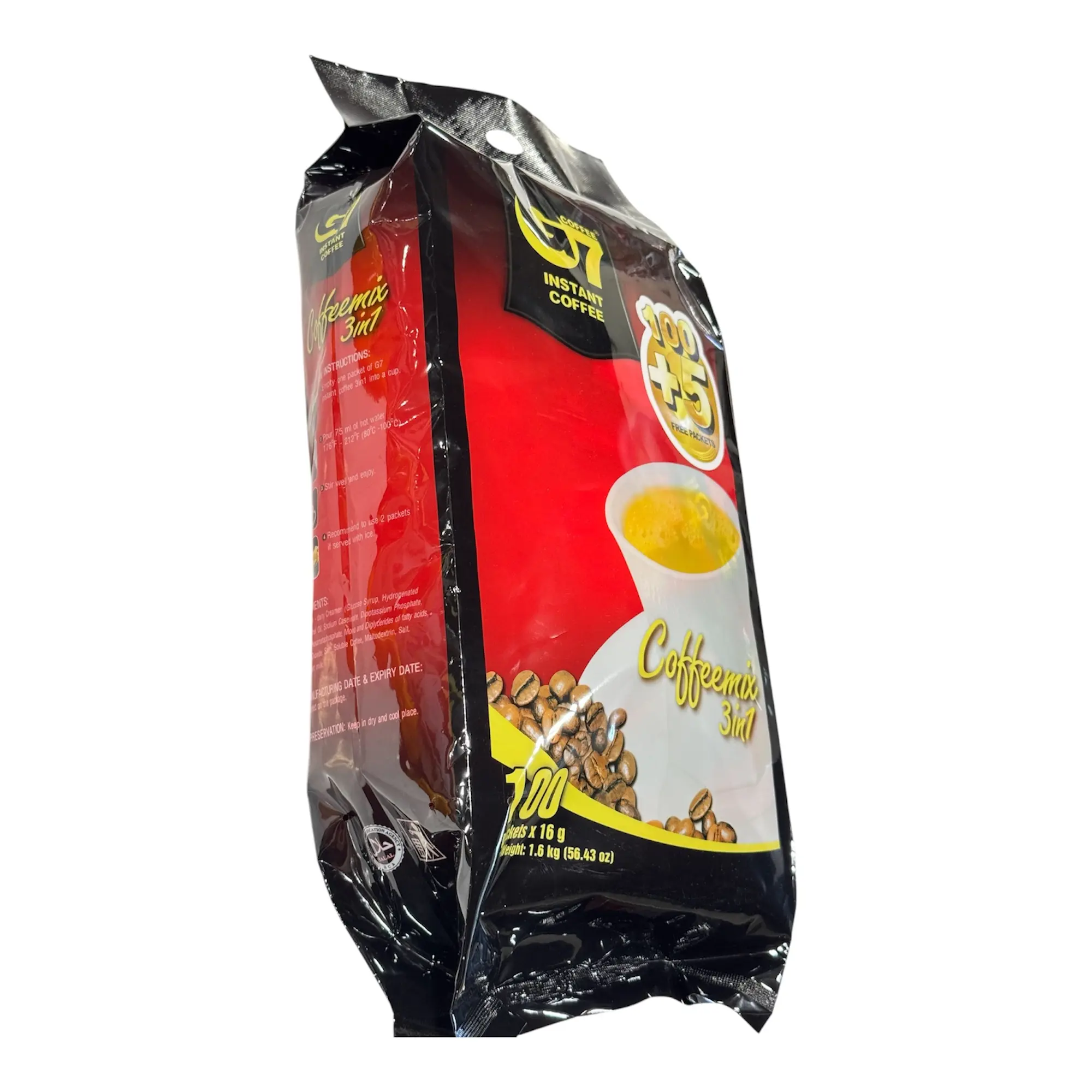 G7 Instant Coffee 3 in 1 Coffee Mix, 100 packets(servings)per Bag