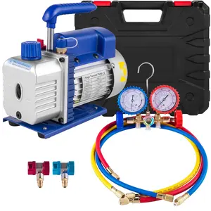 3CFM 1/4HP Single-Stage Air Vacuum Pump For HVAC Systems With R134a R12 R22 R410a Compatibility, A/C Refrigeration Kit Including Manifold Gauge, R134 Can Tap, And Portable Carrying Tote