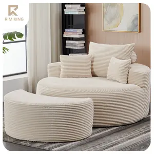 RIMIKING Ergonomic Corduroy Swivel Lounge Chair with Ottoman, No-Assembly Comfy Accent Chair with Free Plush Throw Blanket