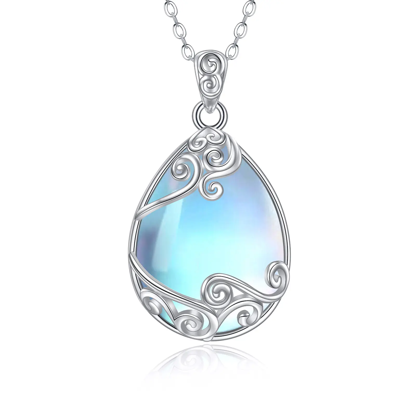 Vintage Moonstone Necklace for Women, S925 Sterling Silver Celtic Filigree Teardrop Pendant, Art Nouveau Moonstone Jewelry, Gifts for Mom/Grandma/Wife