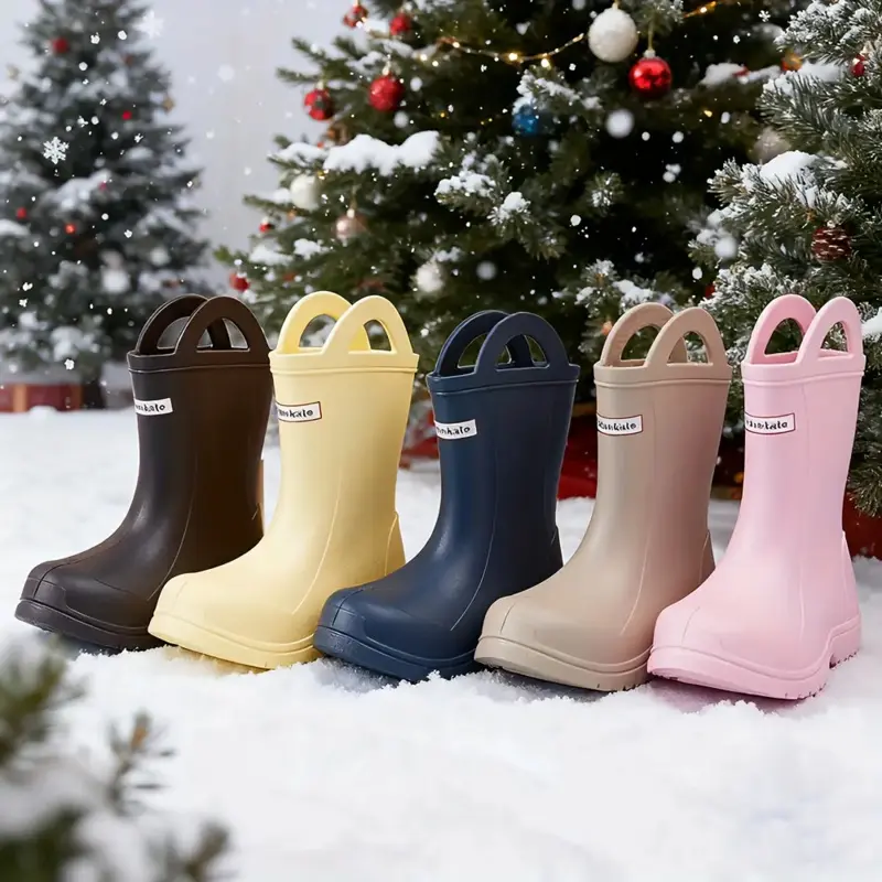 Children  Lightweight Non-Slip Children's Rain Boots Durable Comfortable Sole Boys Girls Fashionable Rain Boots Handle Design Easy to Clean Suitable Outdoor Leisure Hiking Beach Rainy Days