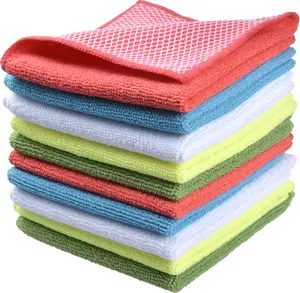 Microfiber Dish Cloths for Washing Dishes Towels Best Kitchen Washcloth Cleaning Rags Cloths with Poly Scour Side - Used for Plates, Bowls and Dishes, 5 Color Assorted 12inchx12inch 10pack
