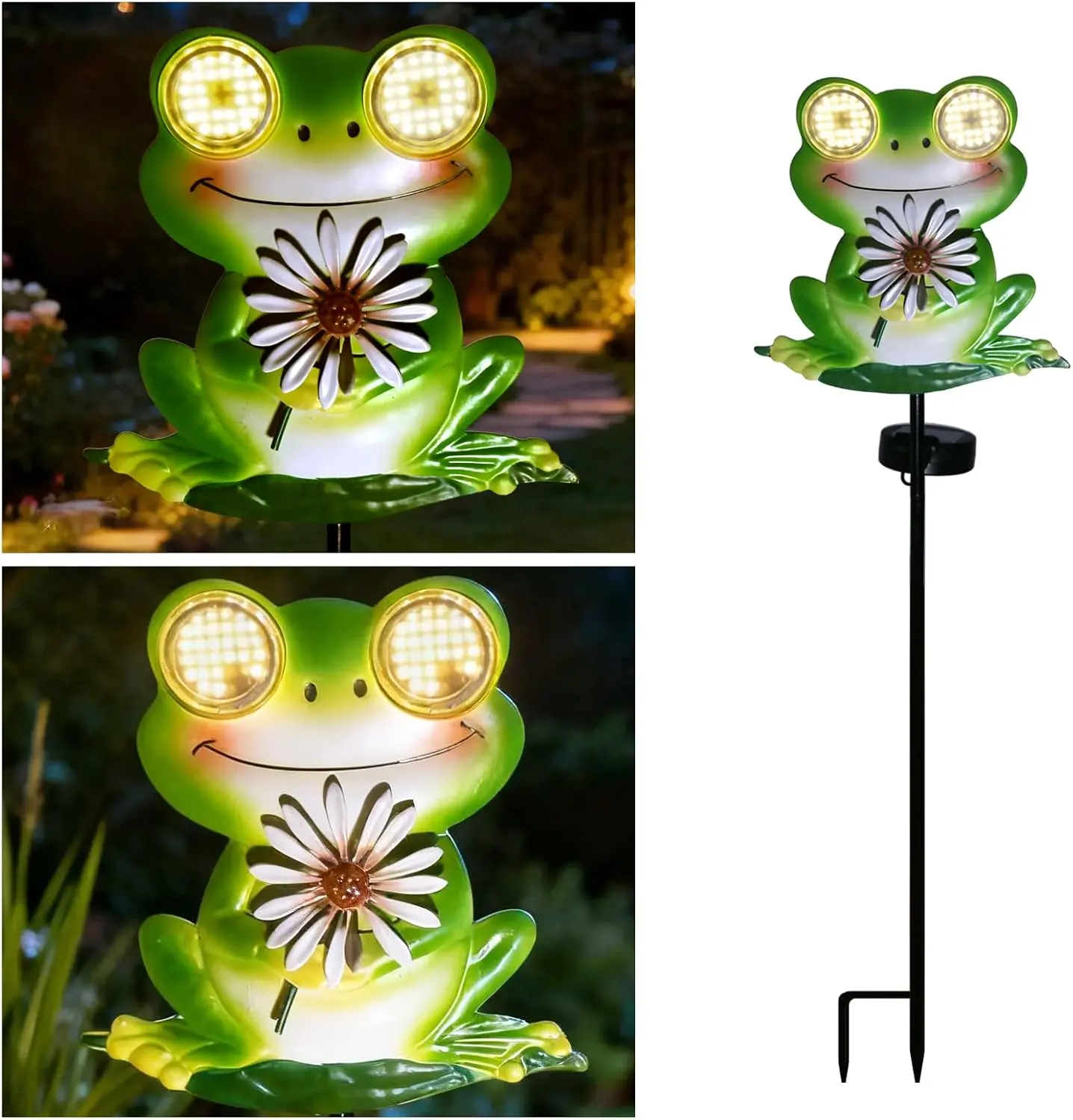 esgarden Solar Frog Garden Stake Light with Dynamic Moving LED Eyes, Outdoor Metal Figurine Sculpture Statue, Cute Animal Yard Art Decor, Warm White Lawn Pathway Ornaments, Gifts for Mom Grandma