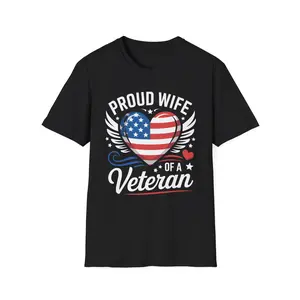 Proud Wife of a Veteran American Flag Heart T-Shirt