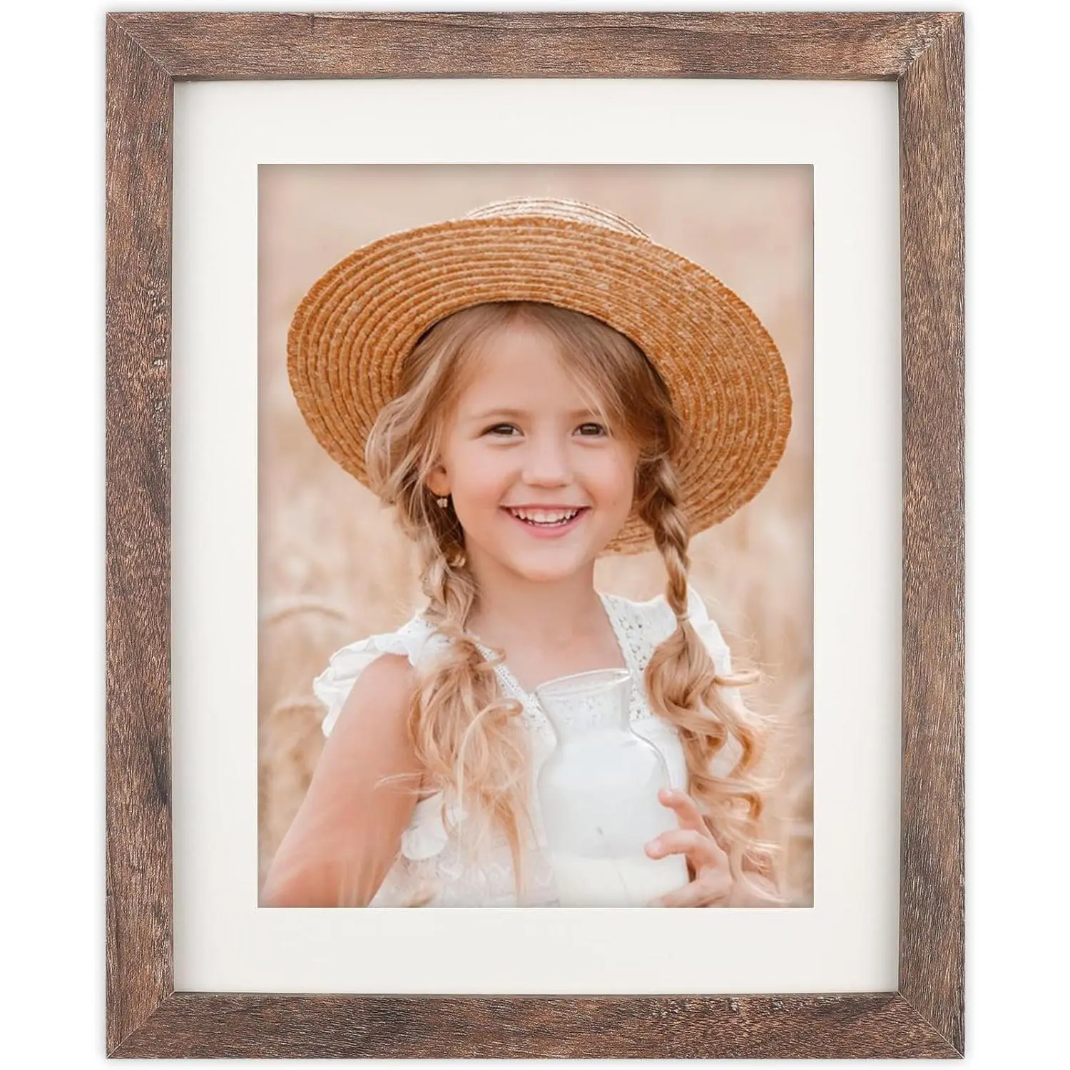 Rustic Distressed Brown Wooden Picture Frame (8x10 in), Displays 6x8 in with Mat or 8x10 in without Mat, for Wall & Tabletop Home Decoration