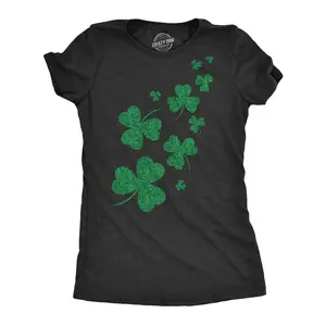 Womens Glitter Shamrocks T Shirt Funny St Saint Patricks Day Shamrock Clover Tee Funny Womens T Shirts Cute Vintage Fashion Casual Ladies T-Shirt Gift Saint Patrick's Day Tops for Women Women's Novelty Tees Black
